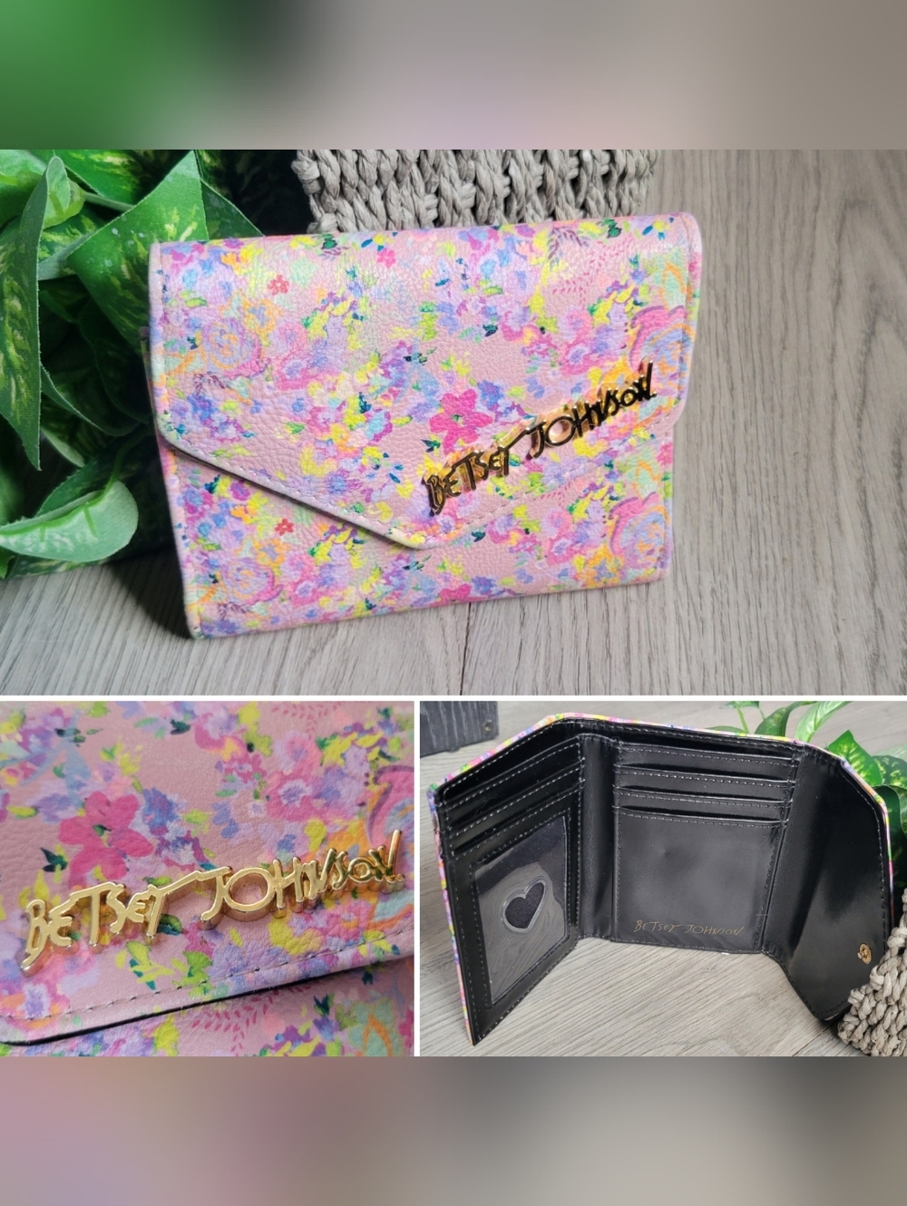 Betsey Johnson Blush Floral Pastel Pink Xolana Card Case Wallet, 5" x 4"